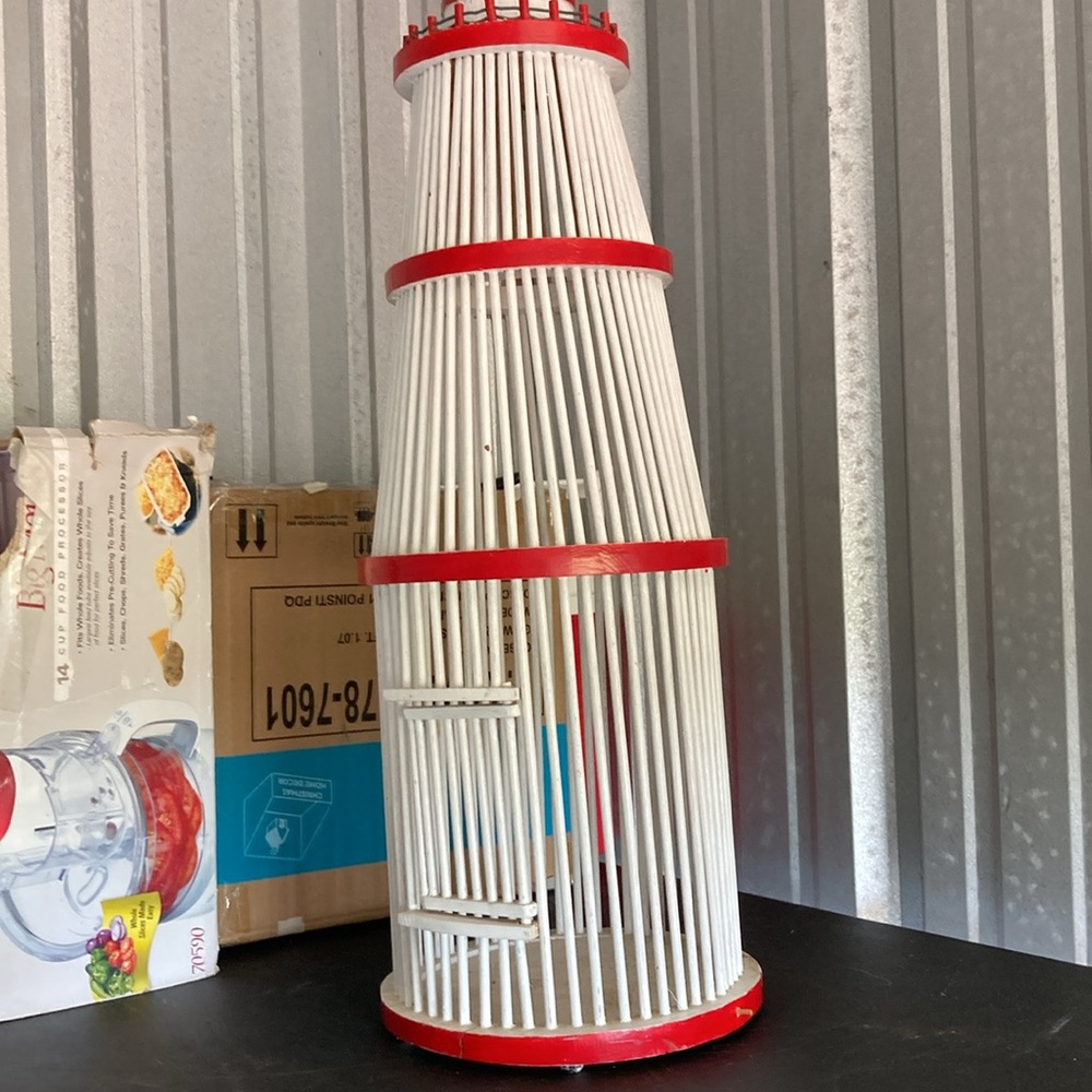 Red and White Decorative Lighthouse designed Bird House